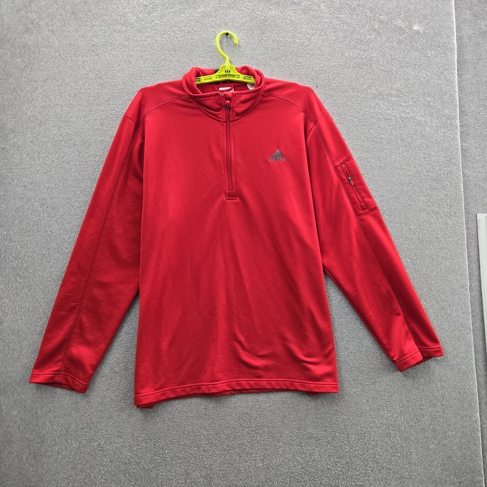 Adidas Men Sweatshirt 2XL Red Quarter Zip Activewear Zipper Logo Long Sleeve